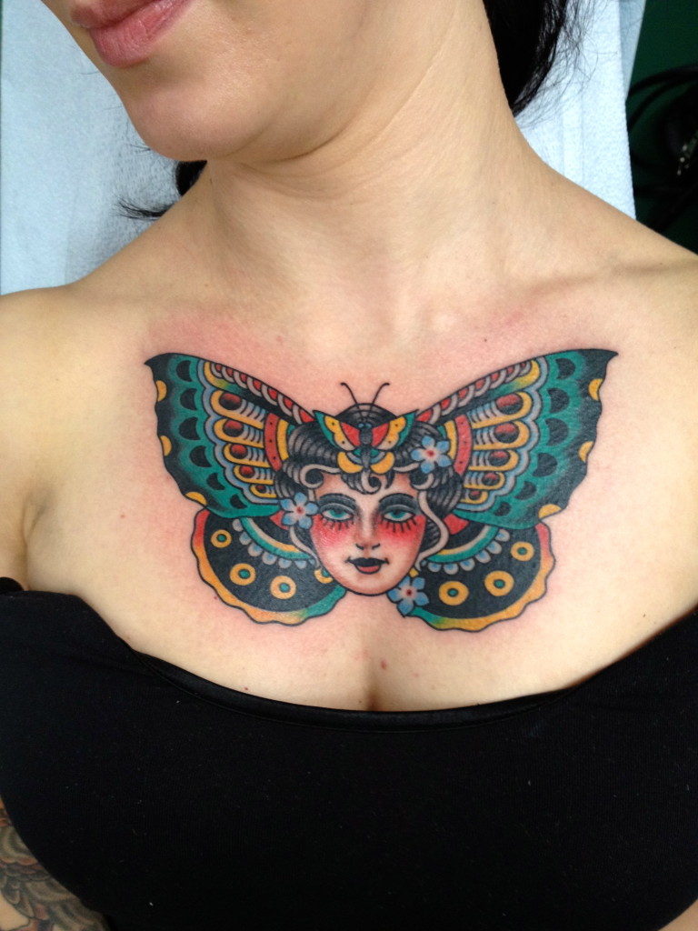 Pretty pink 3D butterfly with breast  Beth Kennedy Tattoo  Facebook