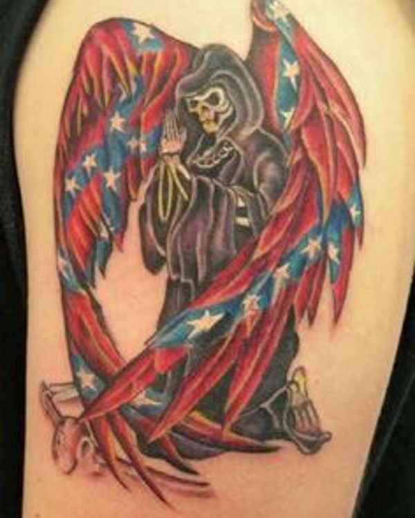 Confederate Flag Praying Grim Reaper Tattoo