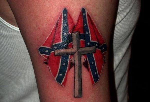 Cross and Confederate Flags Tattoo