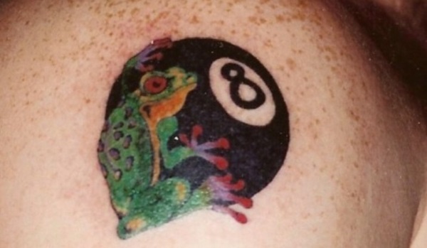 Frog on a Pool Ball Tattoo
