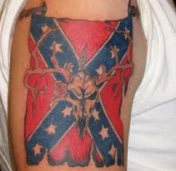 Stag Skull and Confederate Flag Tattoo