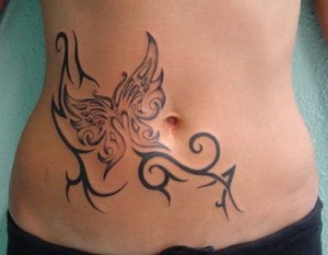 Tribal-Butterfly-Stomach-Tattoo