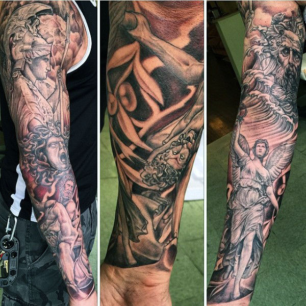 mens-greek-sleeve-tattoo-inspiration