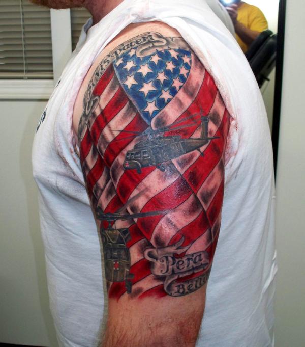 American Flag Military Tattoo Design for men arm