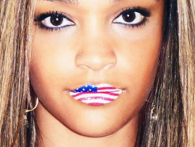 American Flag tattoo for girl on lip