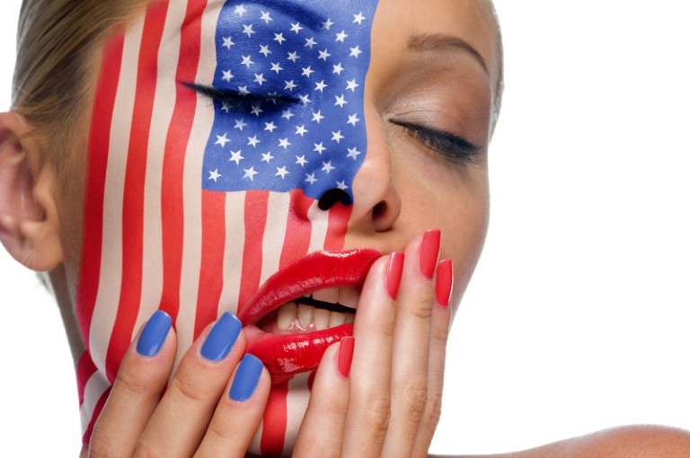 American Flag tattoo on women face