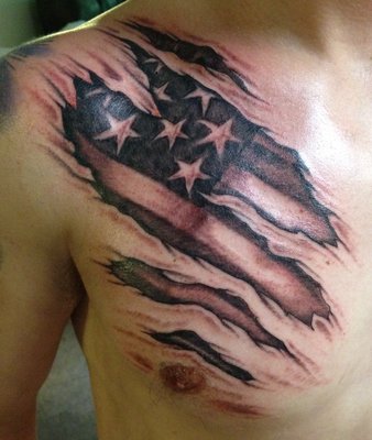 Black American Flag tattoo for men on chest