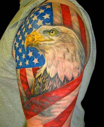 Eagle with American flag tattoo for men on shoulder