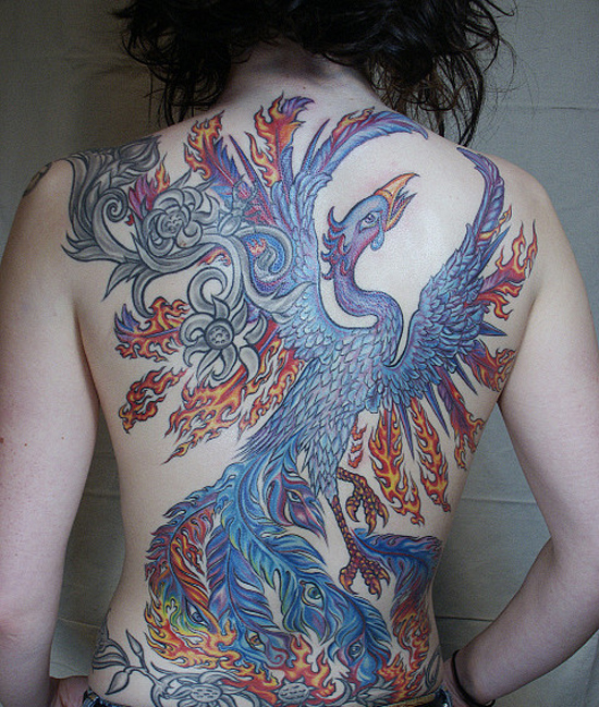Beautiful Phoenix Tattoo Designs on back side 