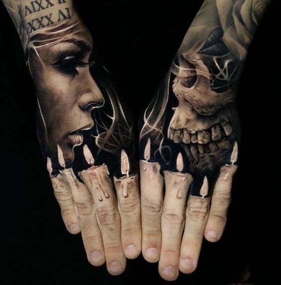 Finger Candles hand tattoo