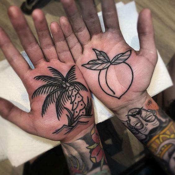 Palm Tree Peach Hand Tattoos
