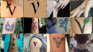 V Name Tattoo Designs